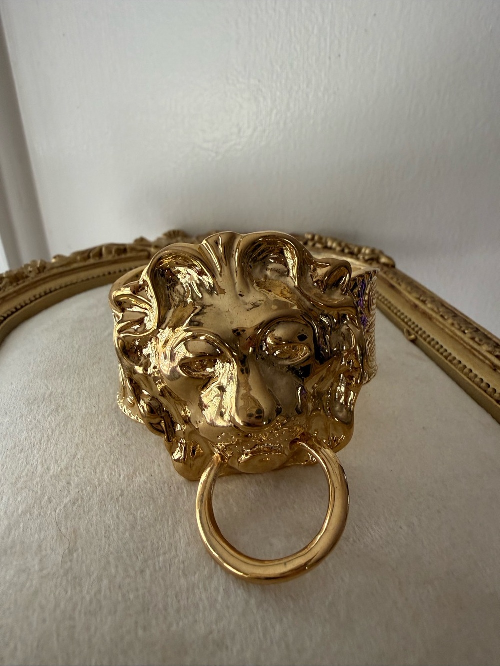 Vintage Gold Lion Head Knocker Statement Cuff Bracelet - Unbranded